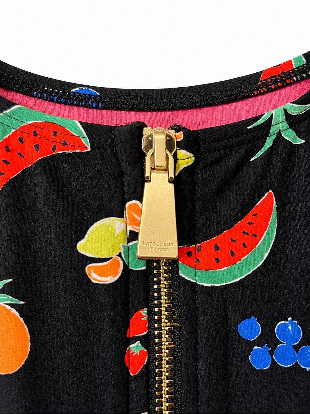 Kate Spade Fruit Print Long Sleeve One Piece Swimsuit NWT Gold Back Zipper Sz M - Picture 8 of 10